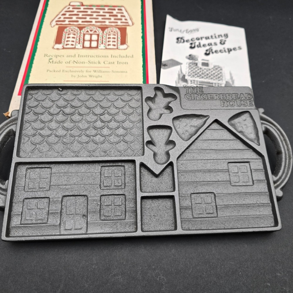 John Wright Williams-Sonoma Cast Iron Gingerbread House Baking Pan Vintage
